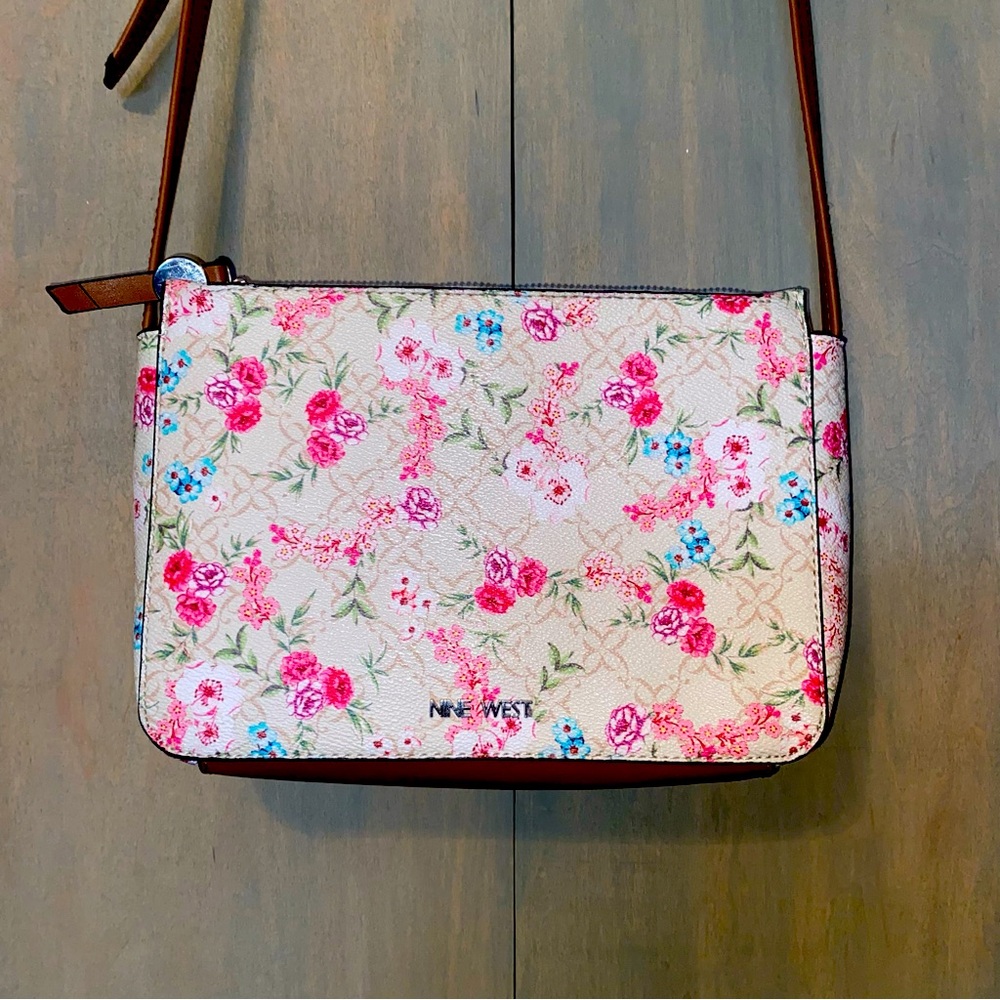 Nine West Cream and Pink Crossbody Bag with Floral Design